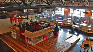 Aerial photo of the interior of Matchbox Coworking Studio, Lafayette, Indiana